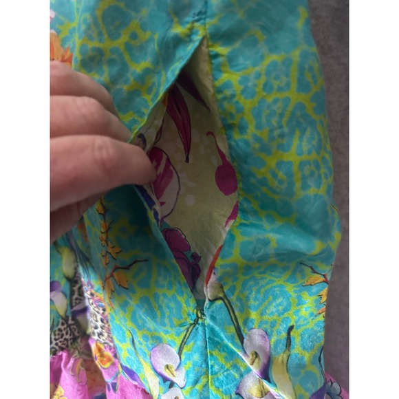 Lula Soul Floral Mixed Media Patchwork Tiered Boho Mini Dress Sz L Tropical Vaca - Picture 8 of 10